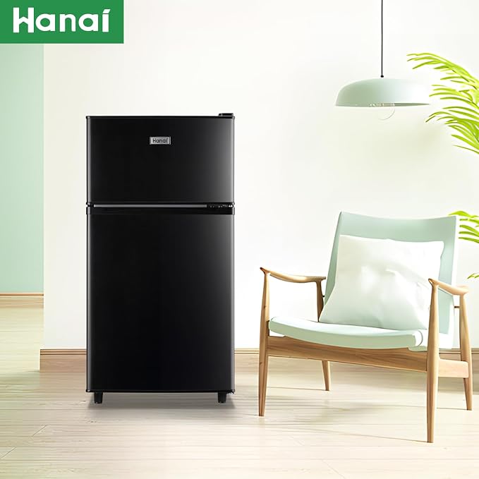 Mini Fridge with Freezer Two Doors Small Refrigerator with 7 Setting Adjustable Thermostat Crisper Drawer & Removable Shelves Extra Drink Space Low Noise Freezer-on-Top Refrigerator, Black - Image 7