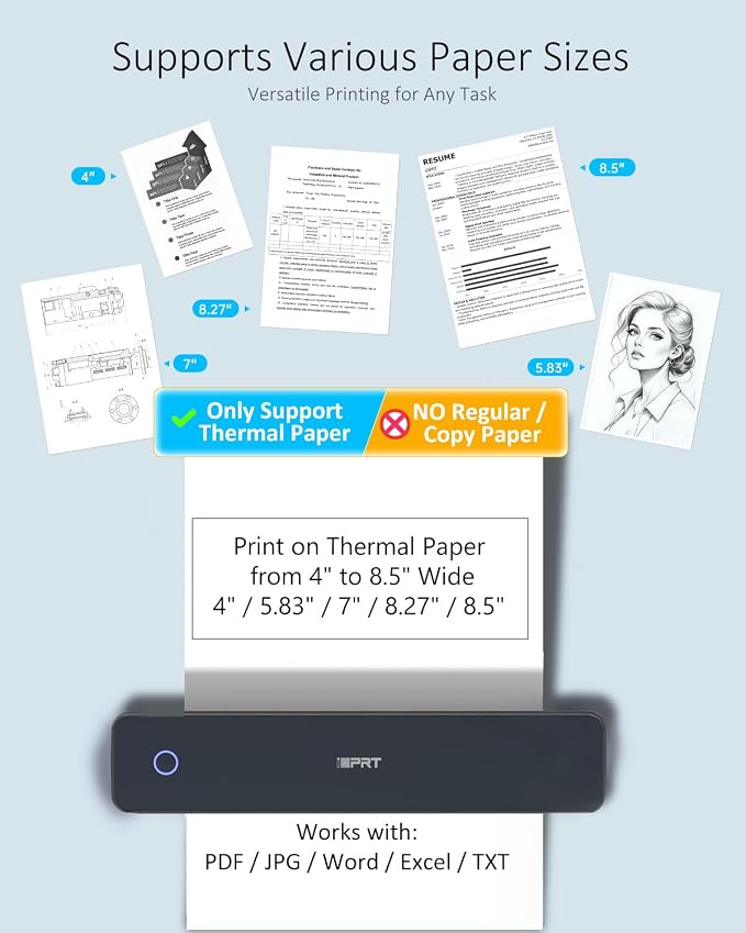 Inkless Portable Printer for Travel, Wireless Thermal Printer Supports 8.5 x - Image 5