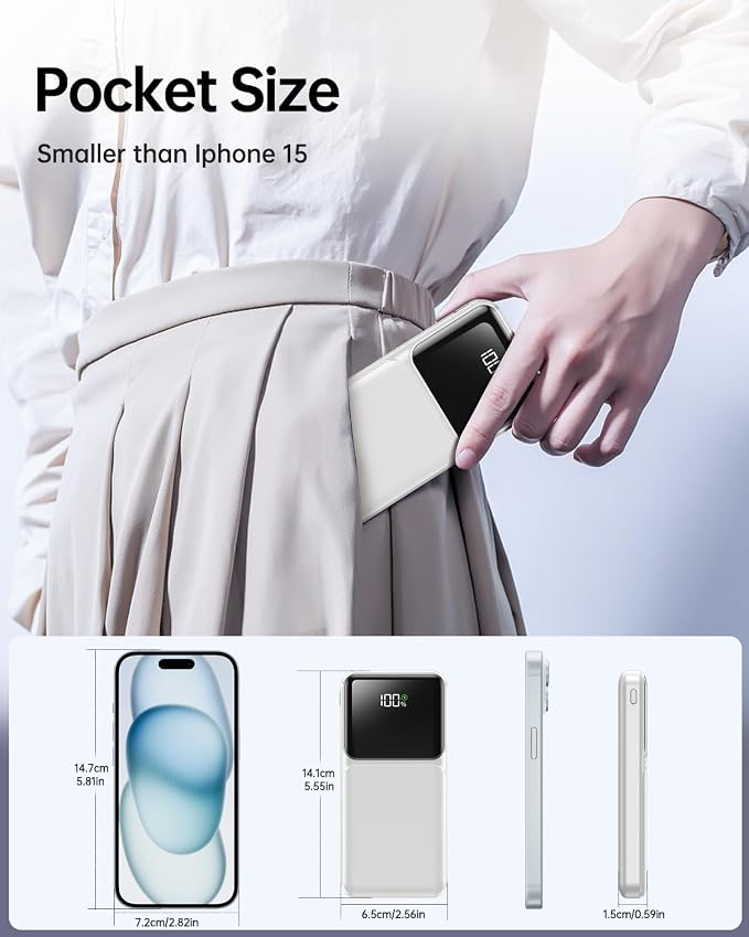 RONEGN Portable Charger with Built in Cable - Power Bank Fast Charging USB C LED Display 10000mah Battery Pack 5 Outputs & 3 Inputs for Travel Essentials iPhone Samsung Android Phones Tablets Grey - Image 5