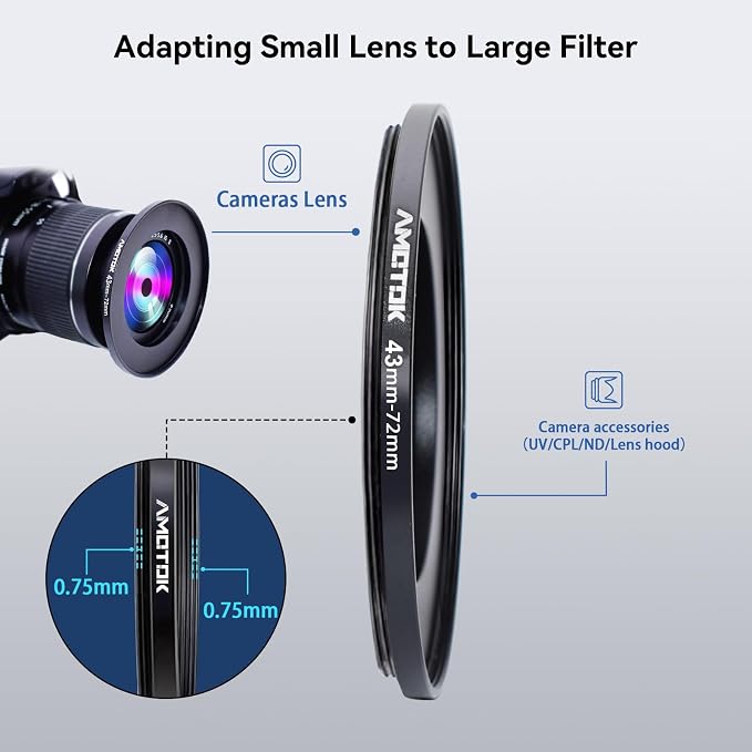 43mm to 72mm Lens adapter/43mm Lens to 72mm Camera Filters Ring Compatible All - Image 4