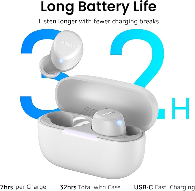 TOZO A1 Wireless Earbuds Bluetooth 5.3 Light Weight in Ear Headphones | IPX5 Waterproof, 2 Mics for AI Calls, Immersive Premium Sound Bass Ear buds with Charging Case, 32 Presets EQ via TOZO App - Image 7