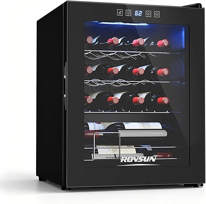 ROVSUN 16 Bottle Wine Cooler Refrigerator, Freestanding Compressor Wine Chiller, Beverage Wine Fridge with Digital Temperature Control & Double-layer Glass Door for Red White Wine, Champagne, Beer by ROVSUN