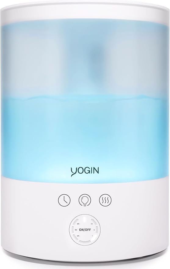 YOGIN Humidifiers for Bedroom Large room,Top fill 2.5L Ultrasonic cool mist Humidifiers for Baby Nursery and Plants,Up to 24 Hours, 24db Quiet,Night Light, Auto Shut Off, Easy Clean Humidifier by Yogin