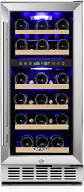 15 Inch Wine Cooler Under Counter, 30 Bottle Dual Zone Wine Fridge with Stainless Steel Glass Door, Built-In or Freestanding Wine Cellar with Digital Temperature Control for Home, Kitchen, or Office by ORYMUSE