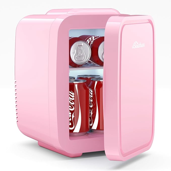 BEICHEN Mini Fridge 4 Liter/6 Can Portable Compact Refrigerator | for Bedroom Office Dorm Car, Fast Cooling, Low Noise, 100-125V AC/5-12V USB, for Skincare, Food, Drinks(Pink) by BEICHEN