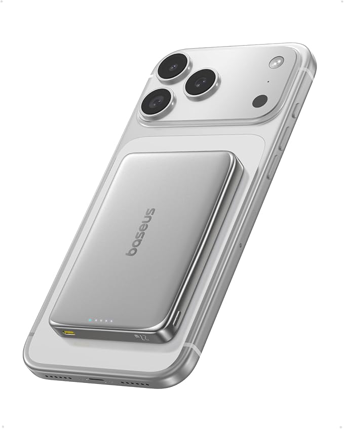 Baseus Picogo Power Bank, 0.5" Ultra Slim 10000mAh MagSafe Portable Charger, 27W Fast Charging Magnetic Battery Pack, Upgraded Polished Alloy Wireless Charger for iPhone 17 Pro Max/Air/16/15/14/13/12 by Baseus
