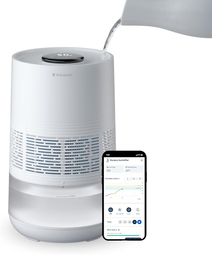 BLUEAIR Premium Smart Humidifier for Large Rooms, Bedrooms, Better Sleep with Evaporative Invisible Mist Tech, Auto Humidify, Easy Top Fill, Smart Control with App, Touchscreen, 3.5L Tank for 48 hours by BlueairInc
