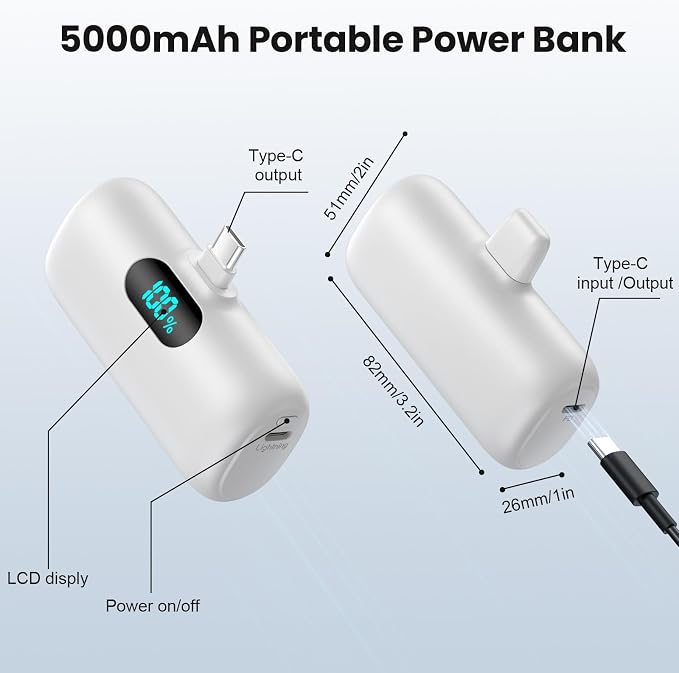 Mini Portable Charger USB C Power Bank,Upgraded 5000mAh PD Fast Charging Battery Pack Built-in USB-C Connector Travel Essential for iPhone17/17Pro/17Pro Max/Air/16 Plus/16Pro Max/15 Series,Android etc - Image 7