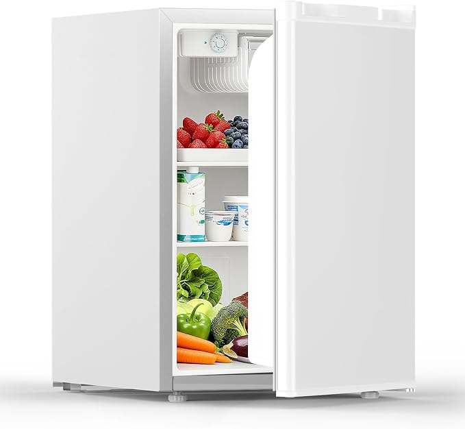 COWSAR 2.6 Cu.Ft Mini Fridge with Freezer for Bedroom Dorm, White | Single Reversible Door, 7 Temperature Settings, Energy Saving, 2 Removable Glass Shelves, Small Refrigerator for Apartment by COWSAR