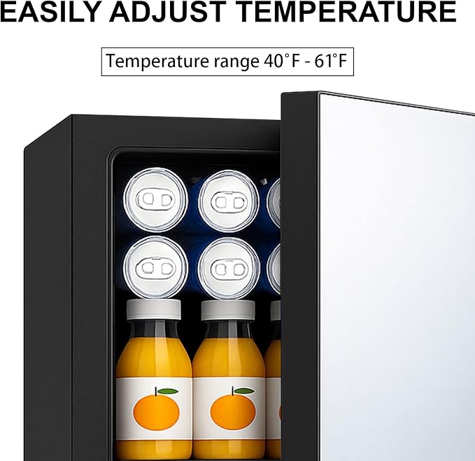7 Temp Control 24 Can Mini Fridge, 0.95 Cu.Ft Beverage Cooler | for Soda, Beer, Wine, Beauty Products, Mirrored Door Compact Refrigerator for Bedroom, Dorm, Office, Storage - Image 3