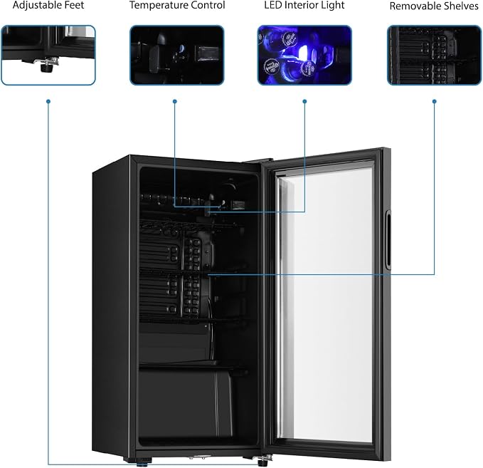 Saeoola Beverage Refrigerator, 3.2 Cu.ft Mini Fridge with Double Glass Door, Cooler for Soda, Beer or Wine for Home, Office or Bar with Adjustable Removable Shelves (Black) - Image 3