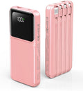 RONEGN Portable Charger with Built in Cable - Power Bank Fast Charging USB C LED Display 10000mah Battery Pack 5 Outputs & 3 Inputs for Travel Essentials iPhone Samsung Android Phones Tablets Pink by RONEGN