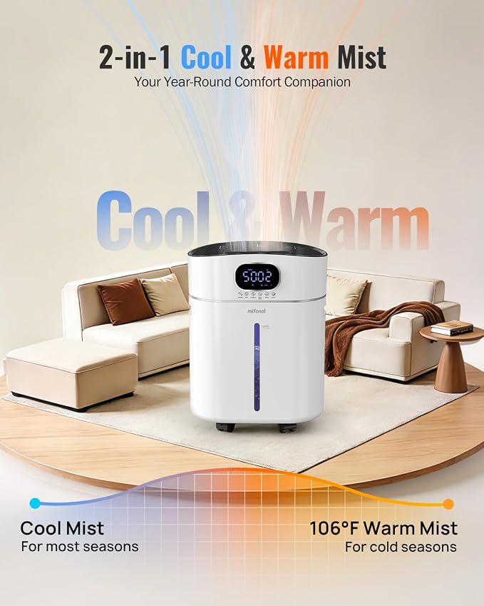 Humidifier Large Room Warm and Cool Mist, 3.2Gal/12L Humidifiers for Home 800 sq ft, Air Humidifiers for Bedroom with Diffuser & Flame Light, Whole House Humidifiers for Nursery Baby Plants, White - Image 2