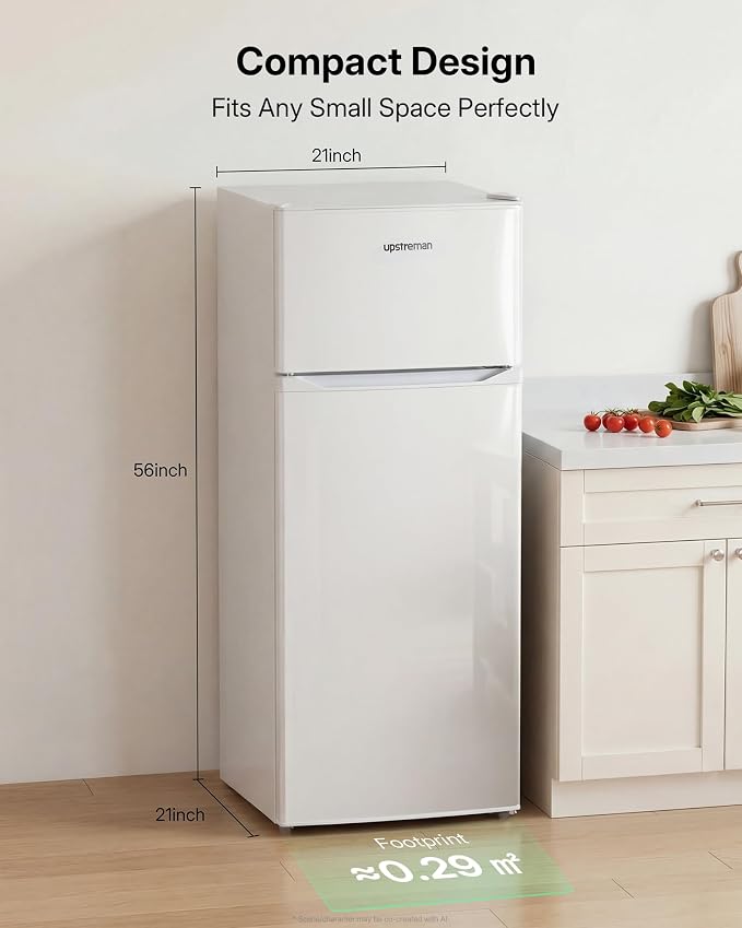 Upstreman 7.7 Cu Ft Apartment Refrigerator 2 Door Refrigerator with Freezer | Energy Efficient, Low Noise, 7 Adjustable Thermostat & Reversible Door for Apartment, Dorm, Office, Kitchen, White - Image 2