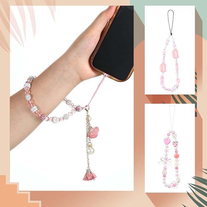Ecally 3 Pcs Phone Charms Strap Camera Charm Strap Pearl Beaded Butterfly Bow - Image 3