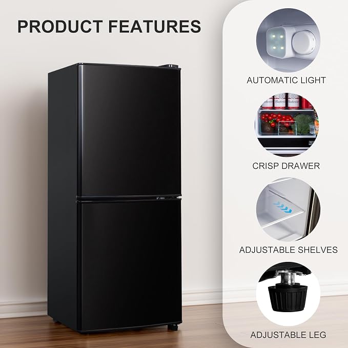 4.2 Cu Ft Mini Fridge for Bedroom, 2 Door Small Fridge, Small Refrigerator | 7 Level Thermostat, LED Light, for Bedroom, Office, Dorm - Black - Image 4