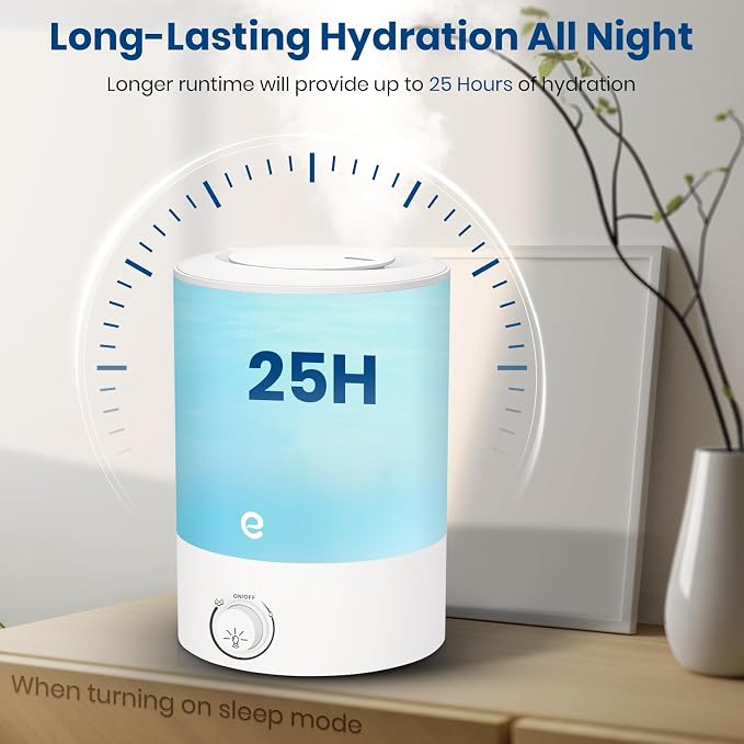 Esemoil Humidifiers for Bedroom, 2.5L Cool Mist Ultrasonic Air Humidifier with Top Fill & Quiet, 360° Nozzle, BPA Free, 25 Hour Diffuser with 8 Color Light & Auto Shut-off for Home Baby Nursery Plants - Image 4