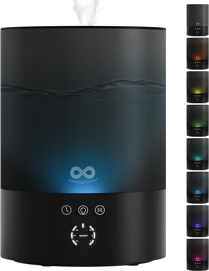 Everlasting Comfort 2.5L Top Fill Humidifiers for Bedroom - Quiet Easy to Fill & Clean, 24HR Runtime, Night Lights, Timer, Ultrasonic Cool Mist Humidifier, Auto Shut-Off, Essential Oil Diffuser by EverlastingComfort