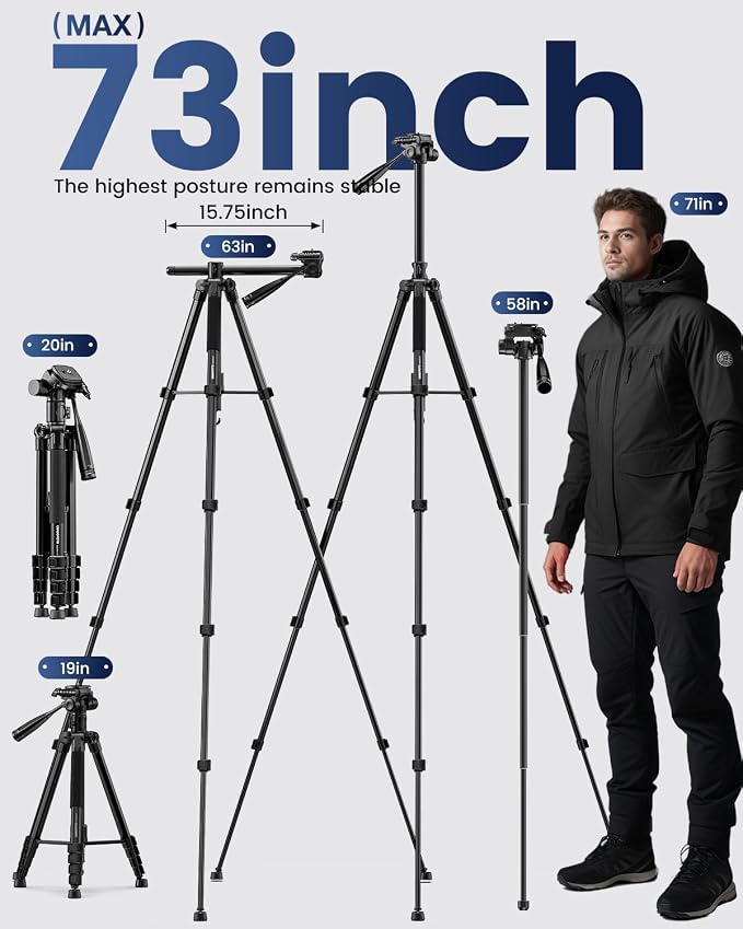 CAMBOFOTO 73" Camera Tripod and Monopod - Image 3