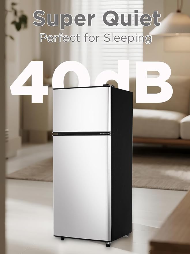 F.W.WOOLWORTHS 3.8 Cu.Ft Refrigerator with Freezer | Compact Fridge with 2 Doors for Office, Kitchen, Dorm and Bedroom, 7 Level Temp Adjustable Thermostat, Silver - Image 4