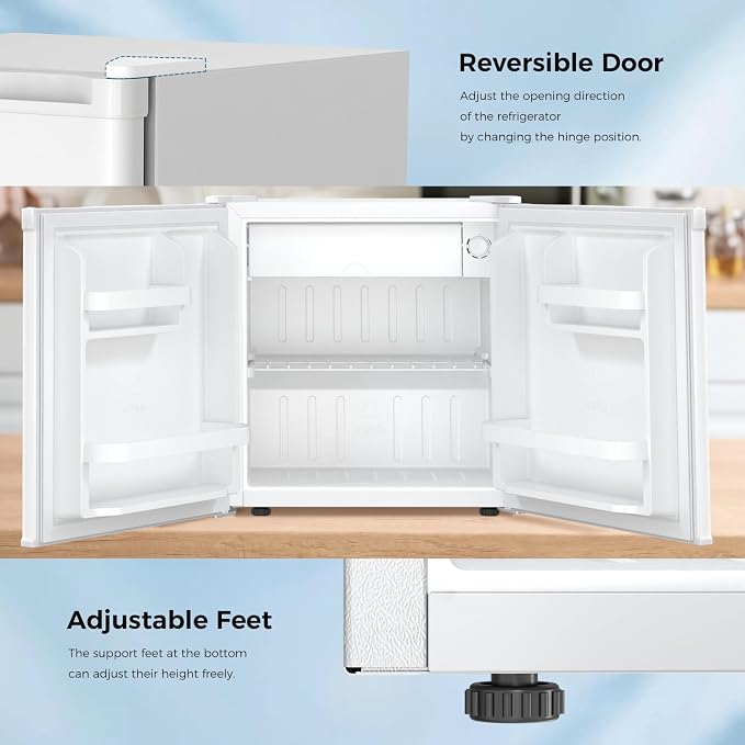 Antarctic Star Mini Fridge Compact Refrigerator with Freezer, Single Reversible Door, Dorm Fridge, Wire Shelf, Defrost Button, for Bedroom, Office, Garage, 1.7 Cu. Ft, White - Image 5