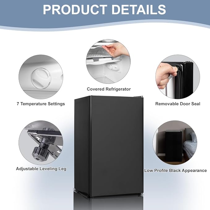 3.1 Cu.Ft Mini Fridge with Single Door, Small Refrigerator with Adjustable Thermostat & Removable Glass Shelves, Mini Fridge for Bedroom, Office, Dorm, Black - Image 4