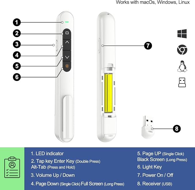 QUI Presentation Clicker with Volume Control, 2.4GHz USB Wireless Presenter - Image 3