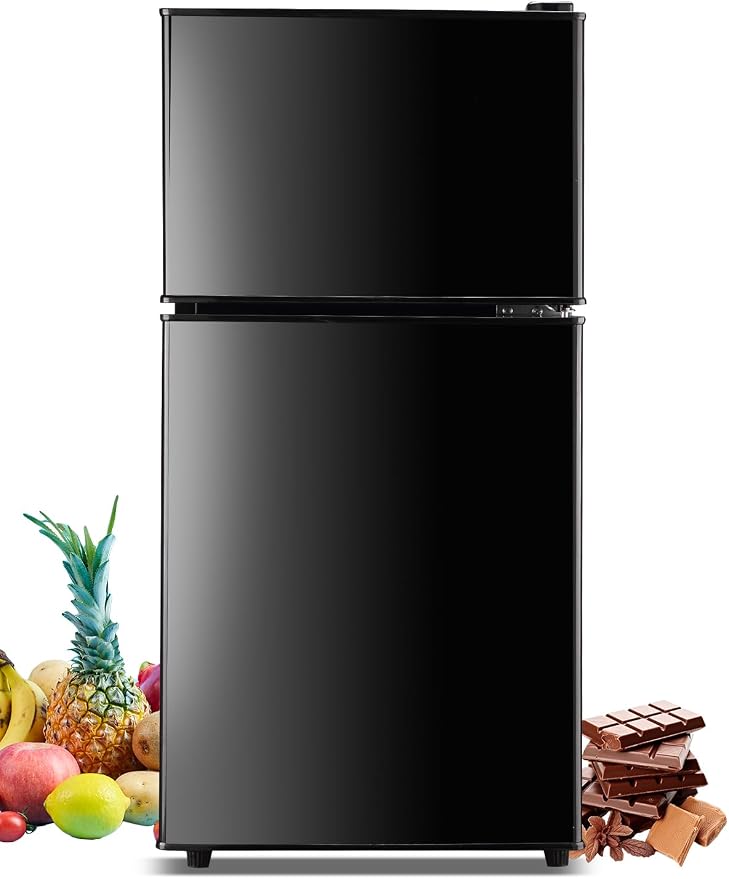 F.W.WOOLWORTHS 3.5 Cu.Ft Refrigerator with Freezer | Compact Fridge with 2 Doors for Office, Kitchen, Dorm and Bedroom, 7 Level Temp Adjustable Thermostat, Black by FWWOOLWORTHS