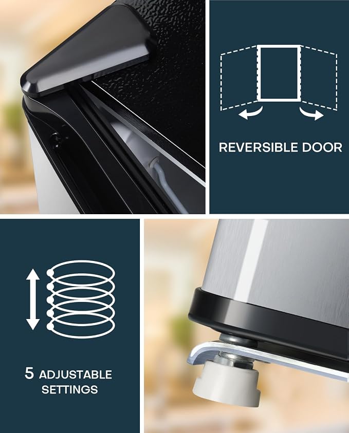 Upstreman 1.7 Cu.ft Mini Fridge with Freezer, Stainless Steel-FR17 | Dorm Essentials, Adjustable Thermostat, Energy Saving, Low Noise, Compact Refrigerator for Dorm, Office, Bedroom - Image 8
