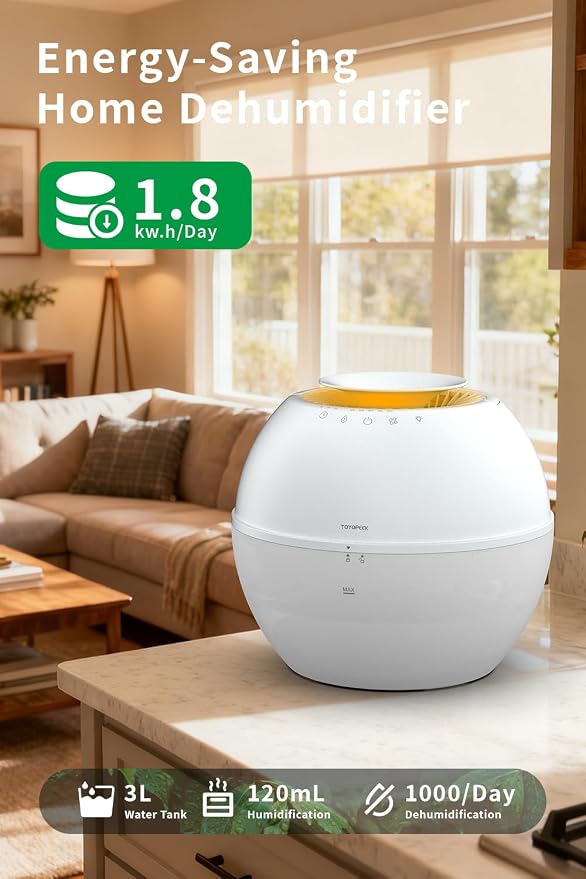HD021 Dual 2 in 1 Dehumidifier & Humidifier Combo Small Dehumidifiers with Drain Hose 101oz Water Tank Compact Portable Air Purifier Smart Dehumidifier Auto Steam Humidifiers for Bedroom Home - Image 3