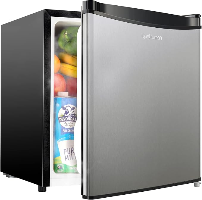 Upstreman 1.7 Cu.ft Mini Fridge with Freezer, Stainless Steel-FR17 | Dorm Essentials, Adjustable Thermostat, Energy Saving, Low Noise, Compact Refrigerator for Dorm, Office, Bedroom by StartUpLiveBetter