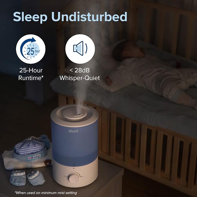LEVOIT Dual 150 Humidifiers for Bedroom Large Room, 3L Cool Mist Top Fill Essential Oil Diffuser for Baby Nursery and Plants, 360° Nozzle, Quiet Rapid Ultrasonic Humidification for Home, Blue - Image 6
