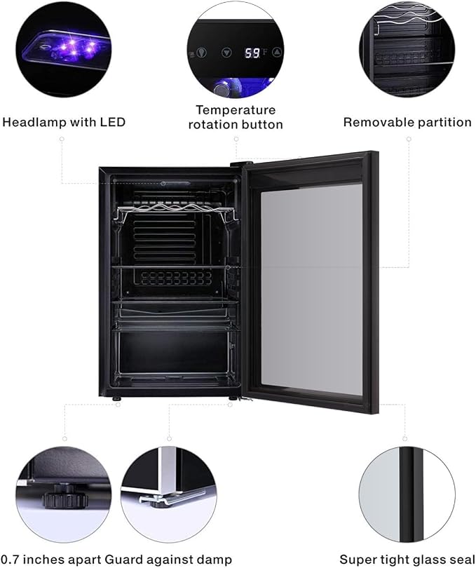 Antarctic Star Wine Cooler Beverage Refrigerator Mini Fridge 4.4 cu.ft | 36 Bottle Capacity, Clear Glass Door Quiet Adjust Temperature Freestanding Cellar for Beer Soda Bar - Image 3