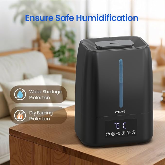 6L Top Fill Ultrasonic Humidifier - Cool and Warm Mist for Bedroom, Baby, Large Rooms & Plants, Smart Humidity Control, Aroma Diffuser, Night Light, 12H Timer, Quiet, Black - Image 7