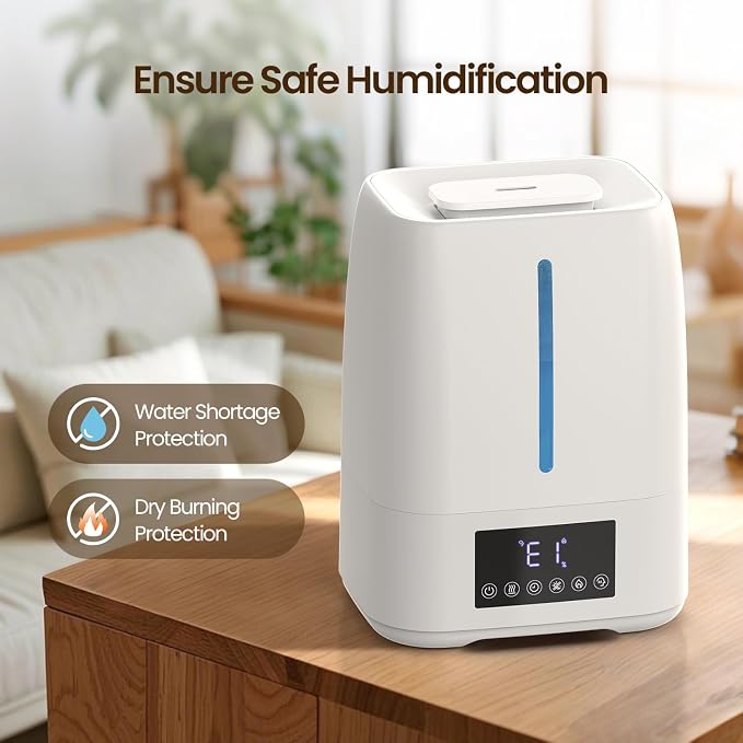 6L Top Fill Ultrasonic Humidifier - Cool and Warm Mist for Bedroom, Baby, Large Rooms & Plants, Smart Humidity Control, Aroma Diffuser, Night Light, 12H Timer, Quiet, White - Image 7