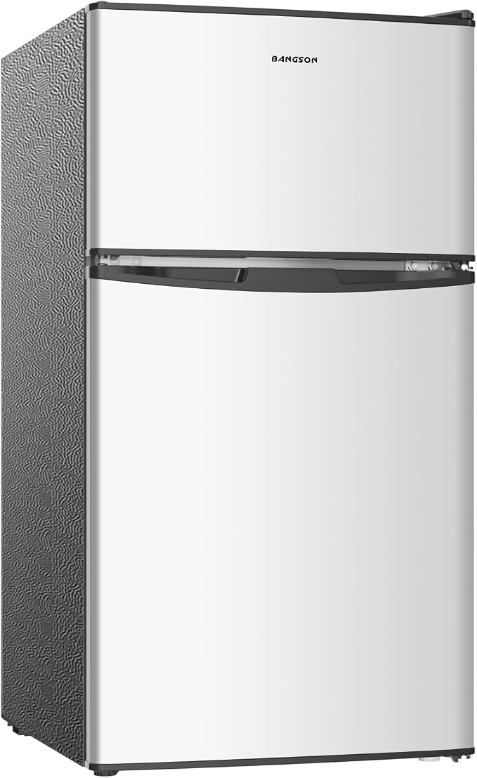 3.2 CU.FT Mini Fridge with Freezer for Bedroom Office Silver | 2 Door Small Refrigerator, Quiet Compact Fridge for Home, Dorm, Apartment, Garage, RV, Adjustable Thermostat, Low Noise by LiveFreshLiveUnrushed