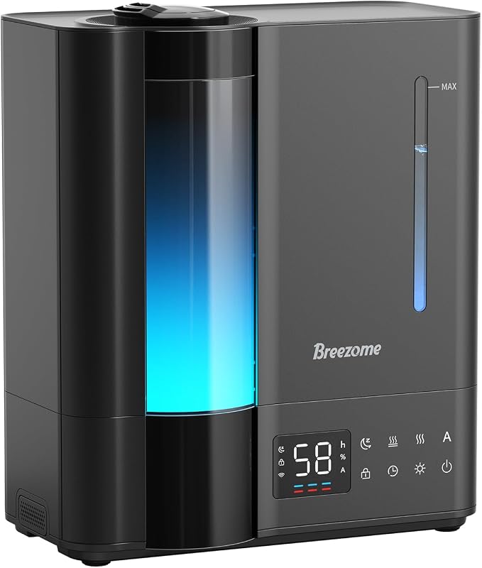 BREEZOME 8L Humidifiers for Bedroom, Warm & Cool Mist for Large Room Home, Top Fill Ultrasonic Humidifier, Humidity Sensor, Essential Oil, 60H Runtime, Quiet for Baby, Plants, Fast Relief by BREEZOME