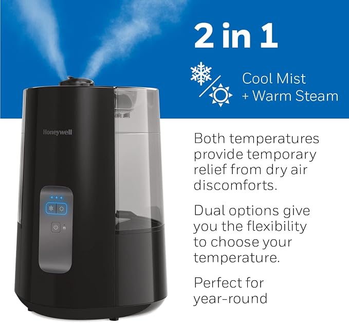 Honeywell Dual Comfort Cool + Warm Mist humidifier. Humidifier for Bedroom, Office, Living Room and Home. Provides Temporary Relief from Dry air discomforts - Black, HWC775B - Image 16