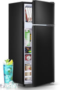 55L Capacity Black Refrigerator with Freezer Double Door Mini Fridge Small Apartment Refrigerator with 7 Adjustable Temp Control by DEMULLER