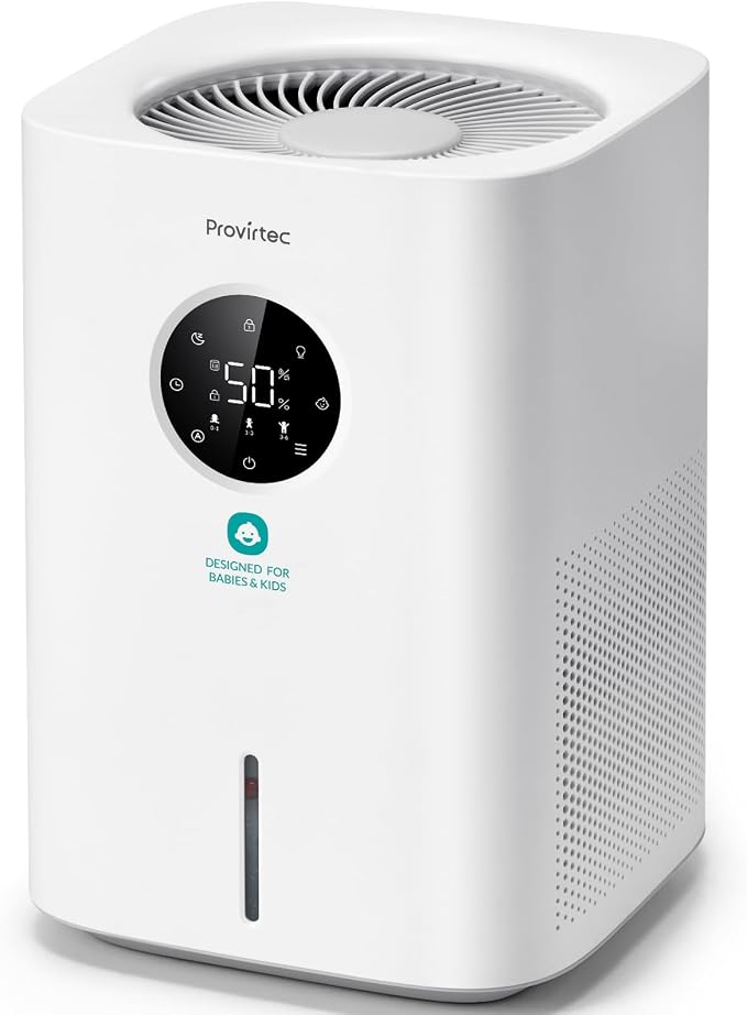 Pro Baby Evaporative Humidifier for Bedroom, MistFree & No White Dust, BPA-Free and 16dB Quiet Sleep for kids, 3 Age-Modes, Auto Control, Tap Water Safe, 4L Easy Clean Tank for Nursery by Provirtec