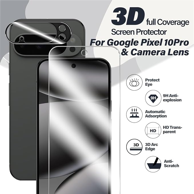 BIGFACE for Pixel 10 Pro Tempered Glass Screen Protector + Camera Lens - Image 2