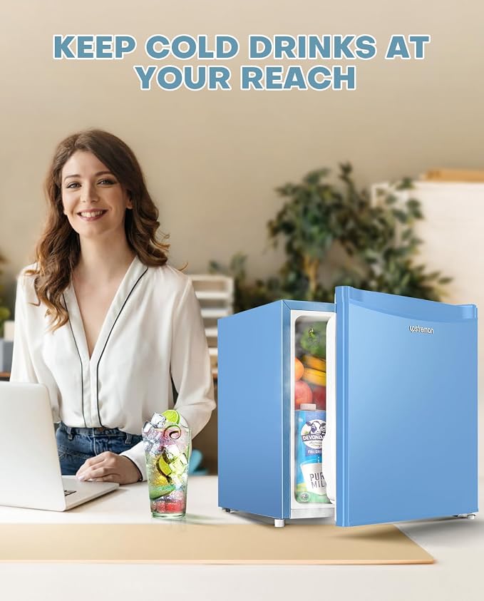 Upstreman 1.7 Cu.ft Mini Fridge with Freezer, Blue-FR17 | Dorm Essentials, Adjustable Thermostat, Energy Saving, Low Noise, Compact Refrigerator for Dorm, Office, Bedroom - Image 8