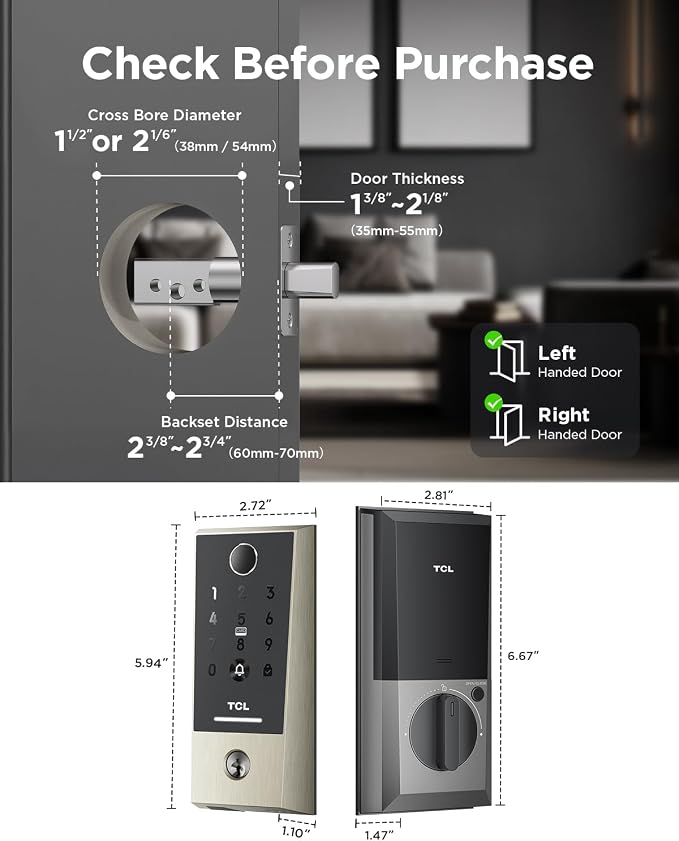 TCL Smart Lock D2 Plus, Keyless Entry Fingerprint Door Lock, Touchscreen Keypad - Image 8