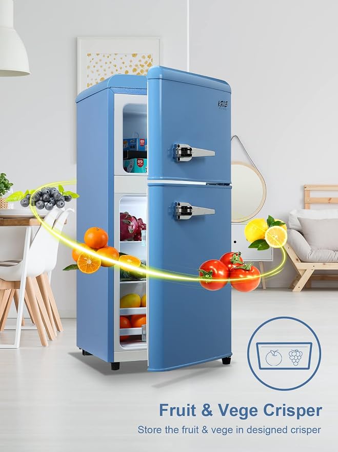 Mini Fridge Compact Refrigerator Small Refrigerator 7 Level Adjustable Thermostat Removable Shelves with Stainless Steel 2 door for Office Dorm Apartment 3.5 Cu.Ft Blue - Image 5