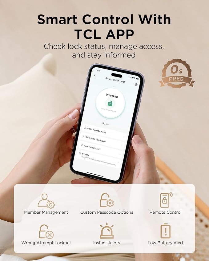 TCL Smart Lock D2 Plus, Keyless Entry Fingerprint Door Lock, Touchscreen Keypad - Image 5