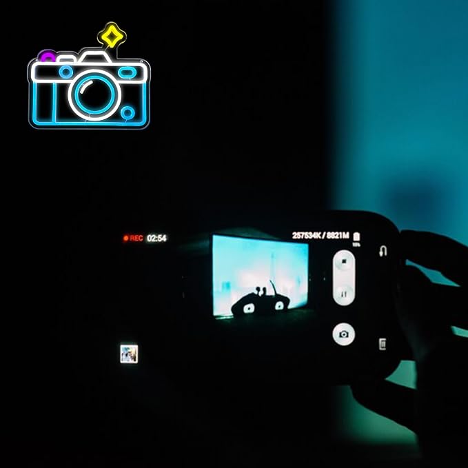 Camera Neon Sign Dimmable LED Light Up Wall Decor Multi-Color Retro Photography - Image 5