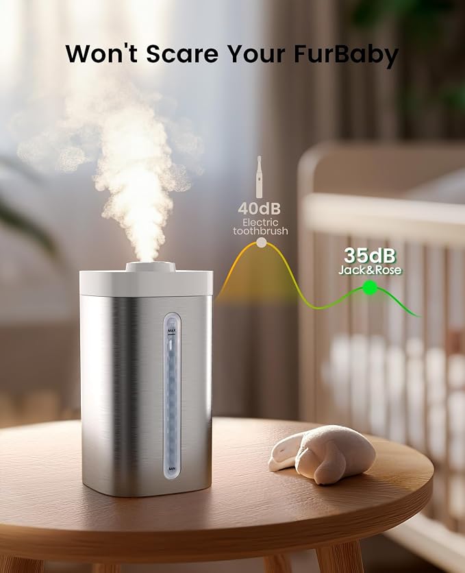 Jack & Rose Stainless Steel Humidifier, Easy to Clean, Dishwasher Safe, Cool Mist Humidifiers for Bedroom - Image 5