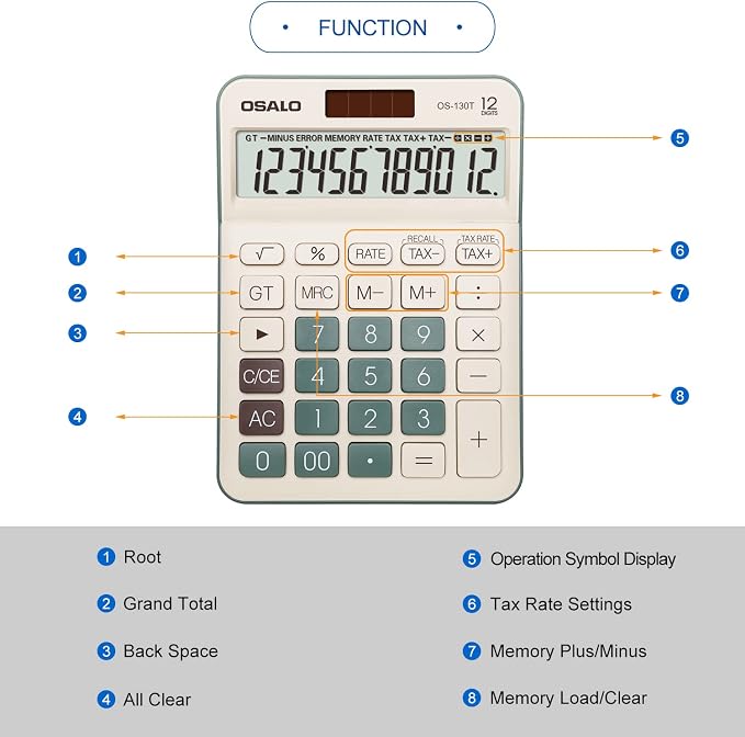 Desktop Calculator Large LCD Display 12 Digit Number Big Button Tax Financial - Image 5