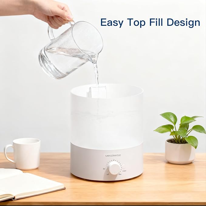 MEGAWISE 1.5L Cool Mist Humidifier for Bedroom, Home, Office, and Plants, Essential Oil Diffuser with Adjustable Mist Output, 25dB Quiet Ultrasonic, Up to 10 Hours, Easy to Clean - Image 6