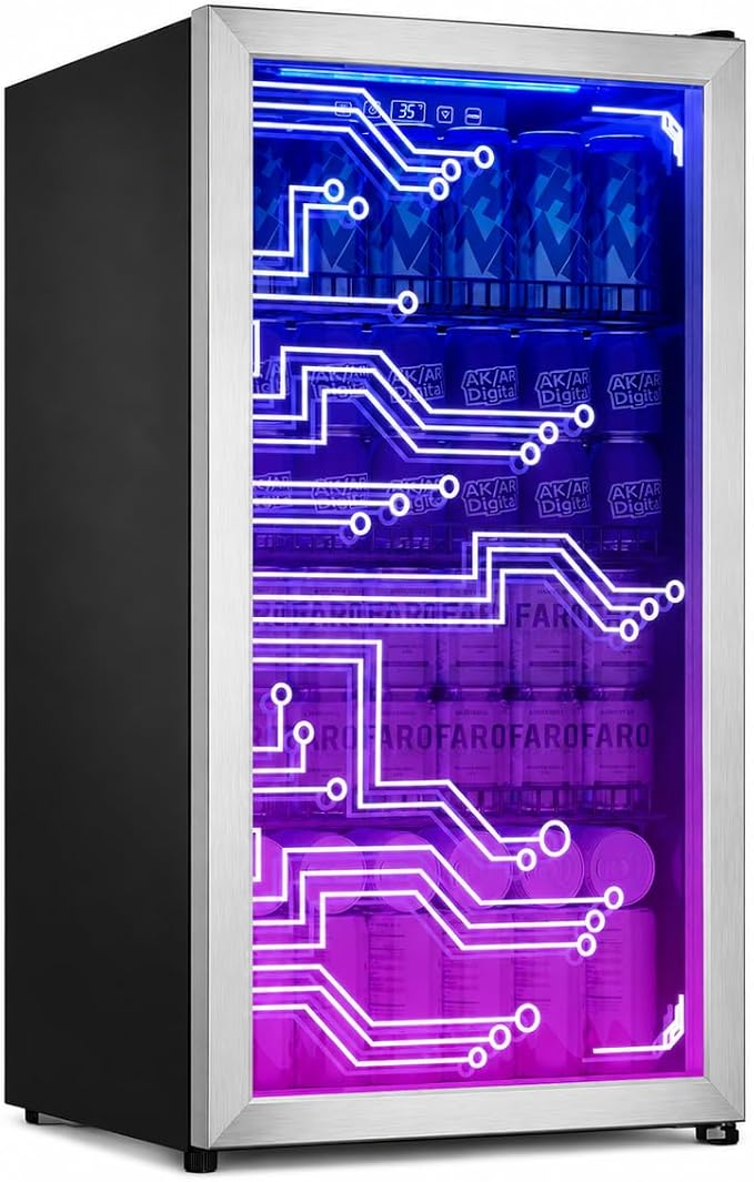 Tehanld 3.2 Cu.Ft Beverage Refrigerator, 130-Can LED Glass Door Fridge | 130 cans, 35-65°F digital temperature control, fan cooling, 3 movable shelves and an LED-lit display for home bars - Image 8